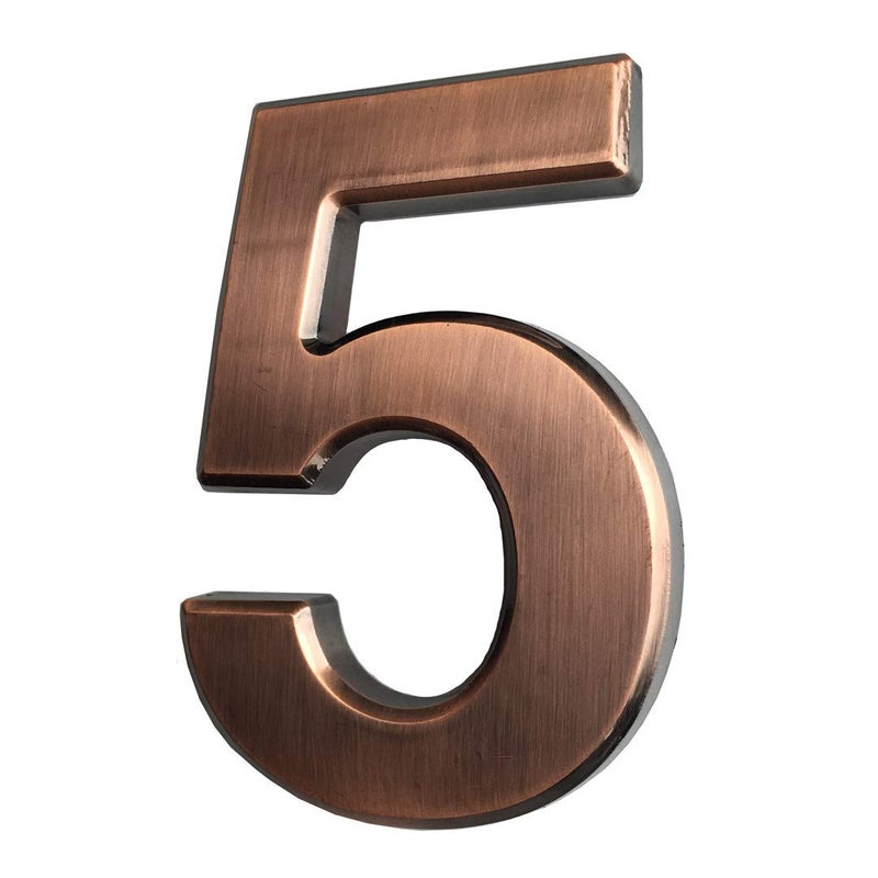 hopewan 4 Inch Mailbox Numbers 5, 3D Bronze House Number Stickers for Apartment/Home Room/Floor, Metal Shining, by Hopewan. (5, Bronze) - Image 1